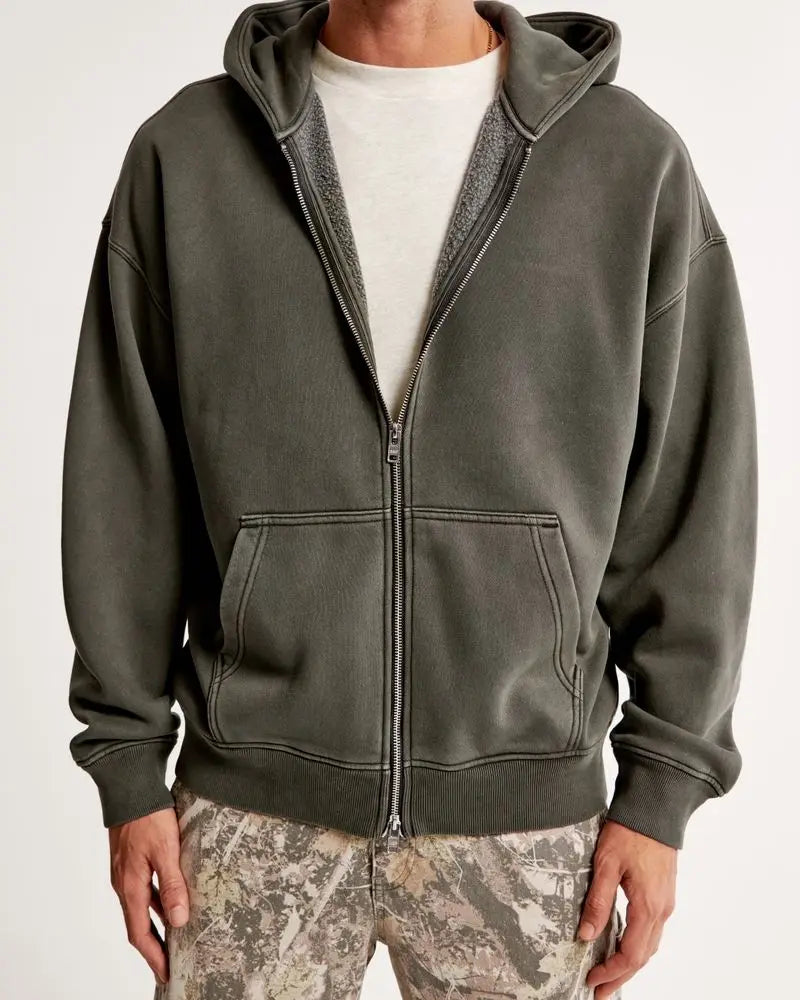 Thick Cotton Oversized Vintage Stone Acid Wash D Hoodie for Men