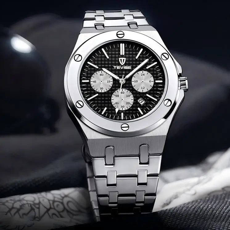TEVISE T830B Men's Stainless Steel Strap Chronograph Quartz Watch Water Resistant