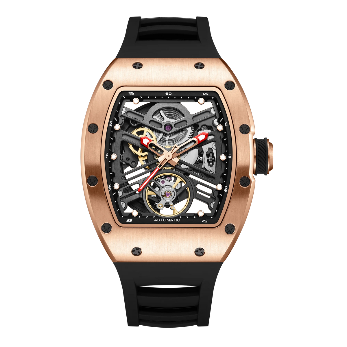 Automatic Men Mechanical Watch 190G Stainless Steel Case Waterproof Tourbillon Business Watch