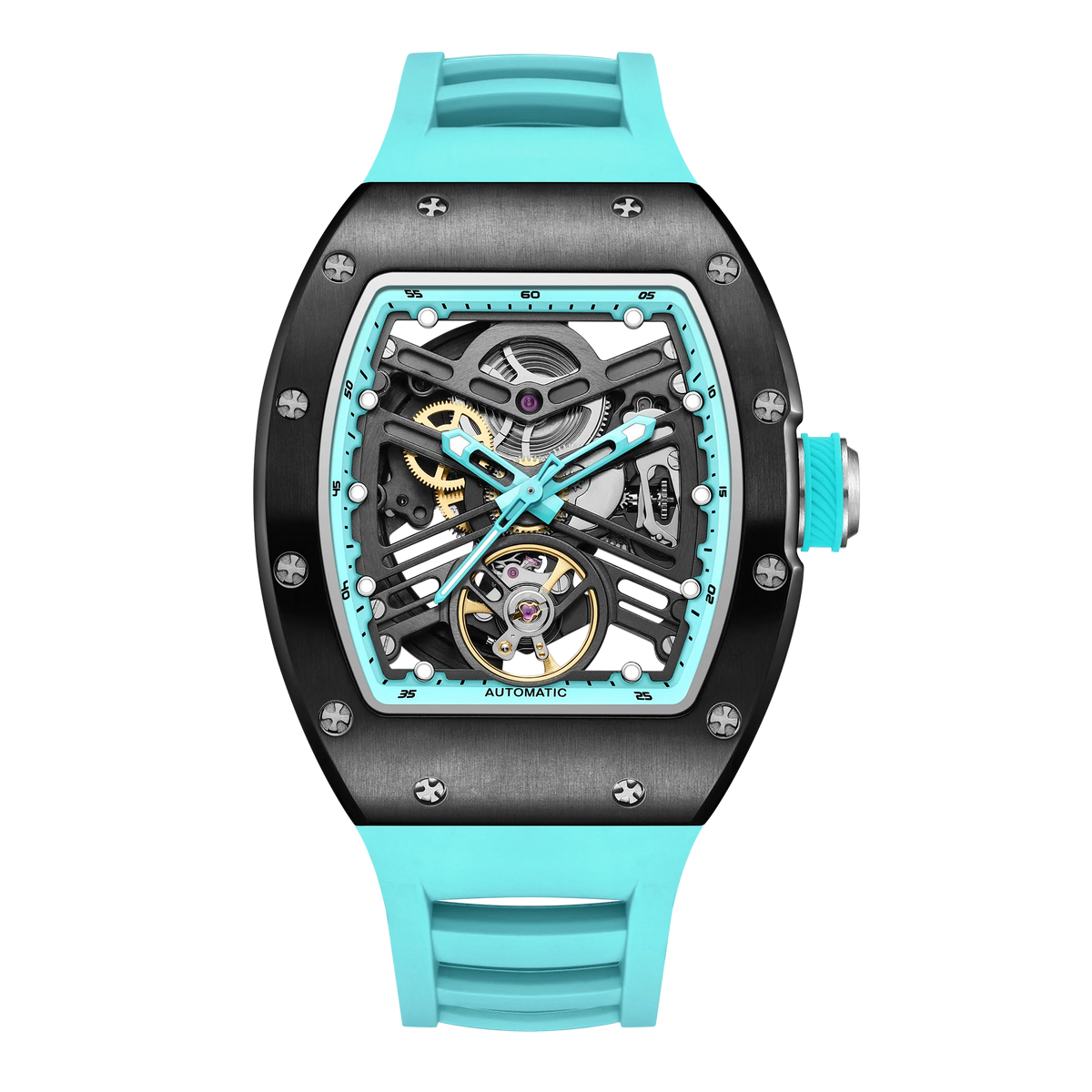 Automatic Men Mechanical Watch 190G Stainless Steel Case Waterproof Tourbillon Business Watch
