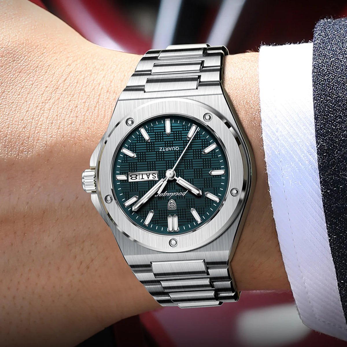 Poedagar 696  Sale Men Stainless Steel Band Quartz Movement Watch Waterproof
