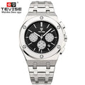 TEVISE Men's Stainless Steel Strap Chronograph Quartz Watches Water Resistant Auto Date Silver Watch