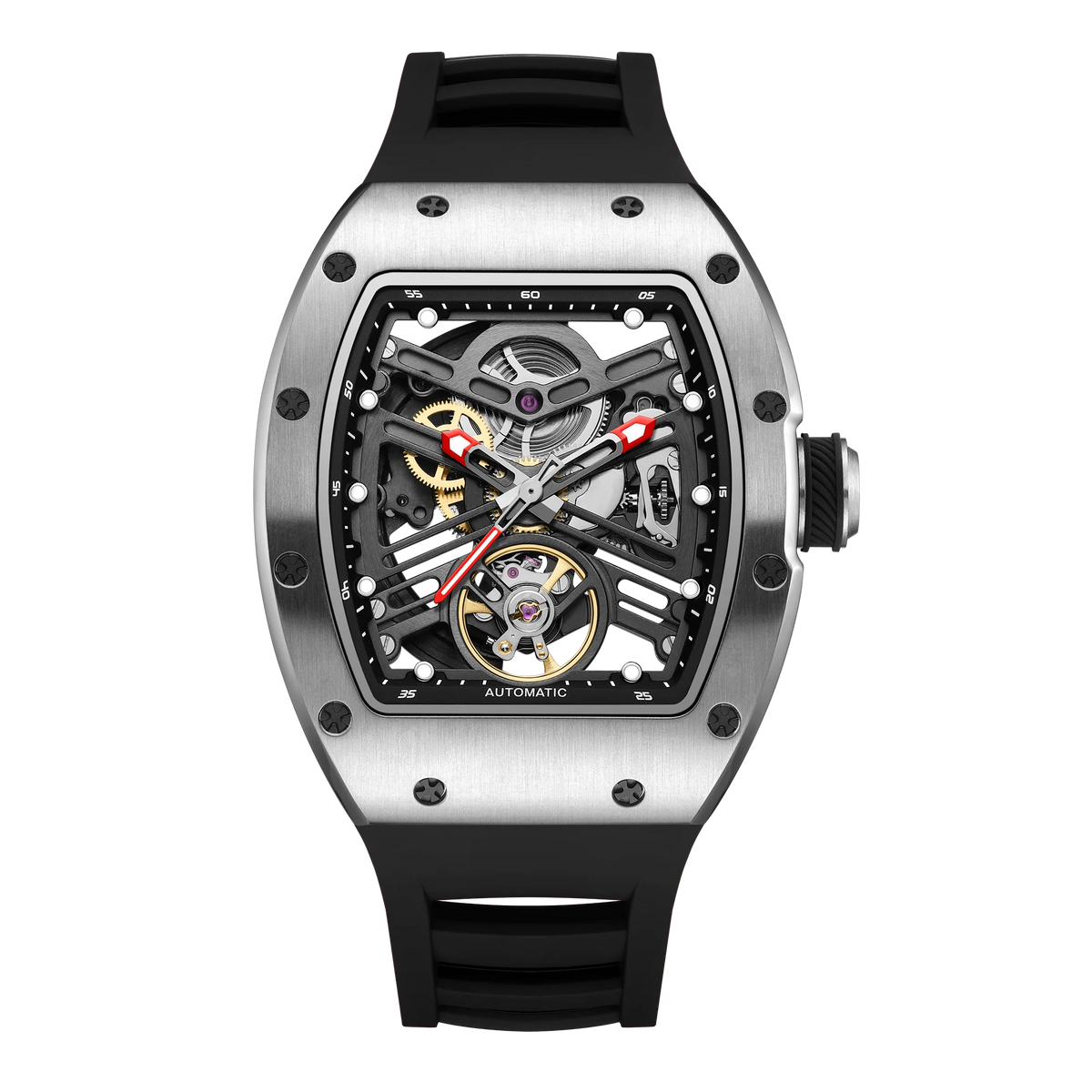 Automatic Men Mechanical Watch 190G Stainless Steel Case Waterproof Tourbillon Business Watch