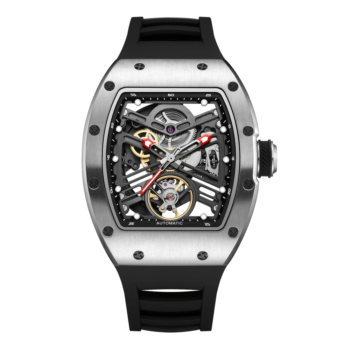 Automatic Men Mechanical Watch 190G Stainless Steel Case Waterproof Tourbillon Business Watch