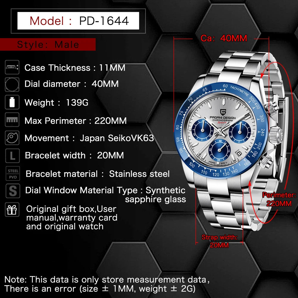 New PAGANI DESIGN Watches Men Luxury Chronograph Sport