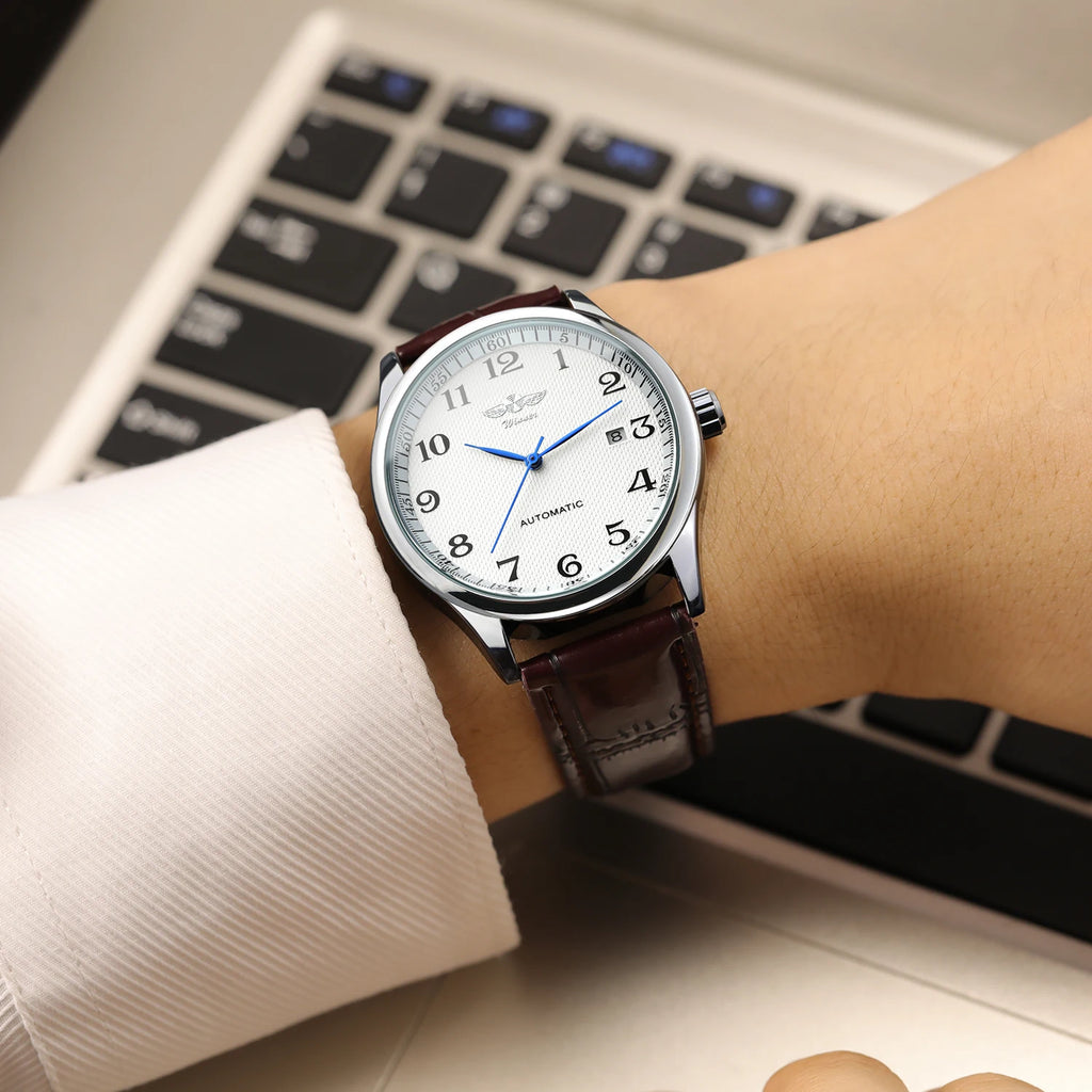 T-winner  Simple Slim Skeleton Quality Luminous Automatic Mechanical Watch for Men