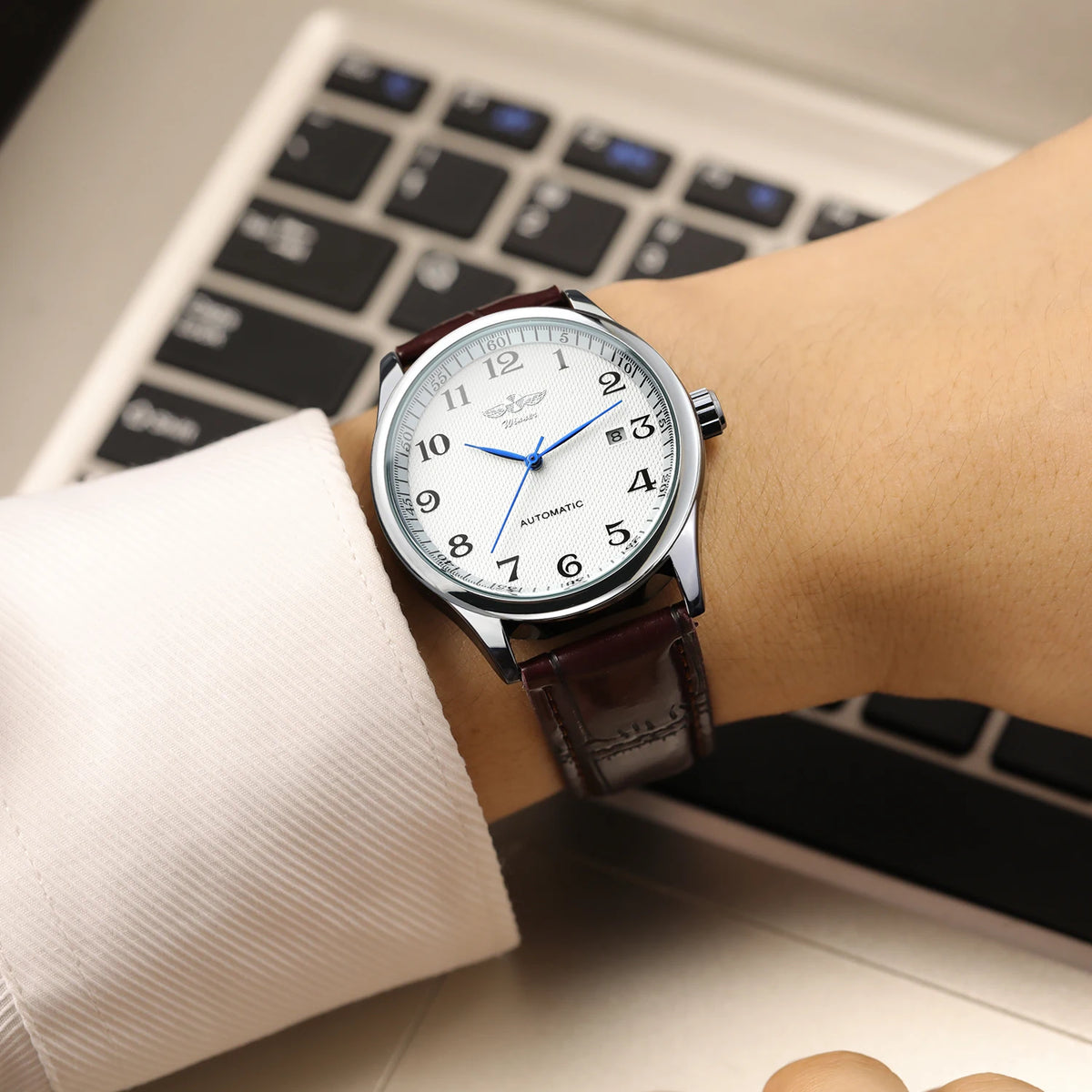 T-winner  Simple Slim Skeleton Quality Luminous Automatic Mechanical Watch for Men