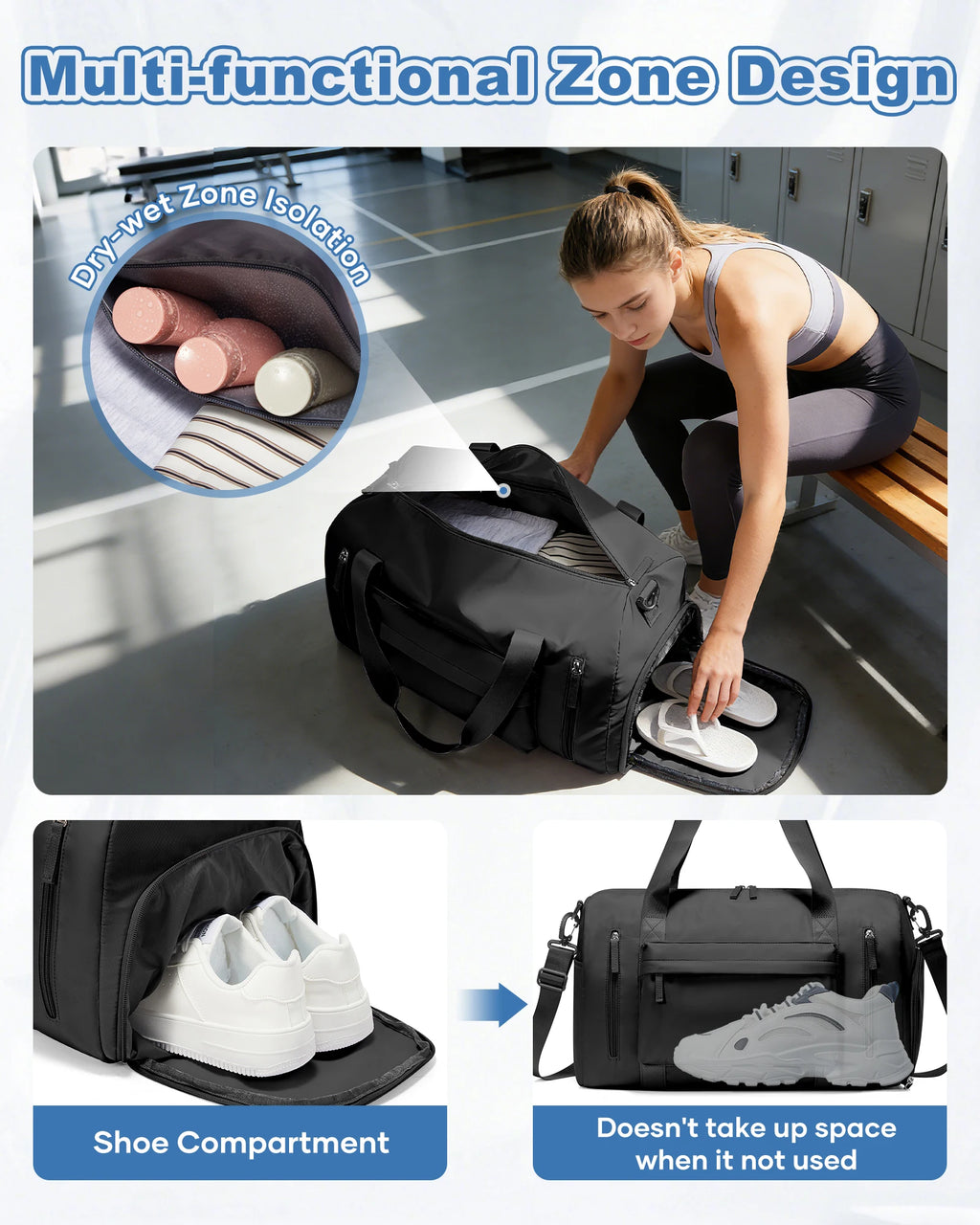 Men's Sports Fitness Bag Sports Travel Bag Water Resistant, Dry and Wet, Training Sports Bag for Gym, Portable Shoulder Pack