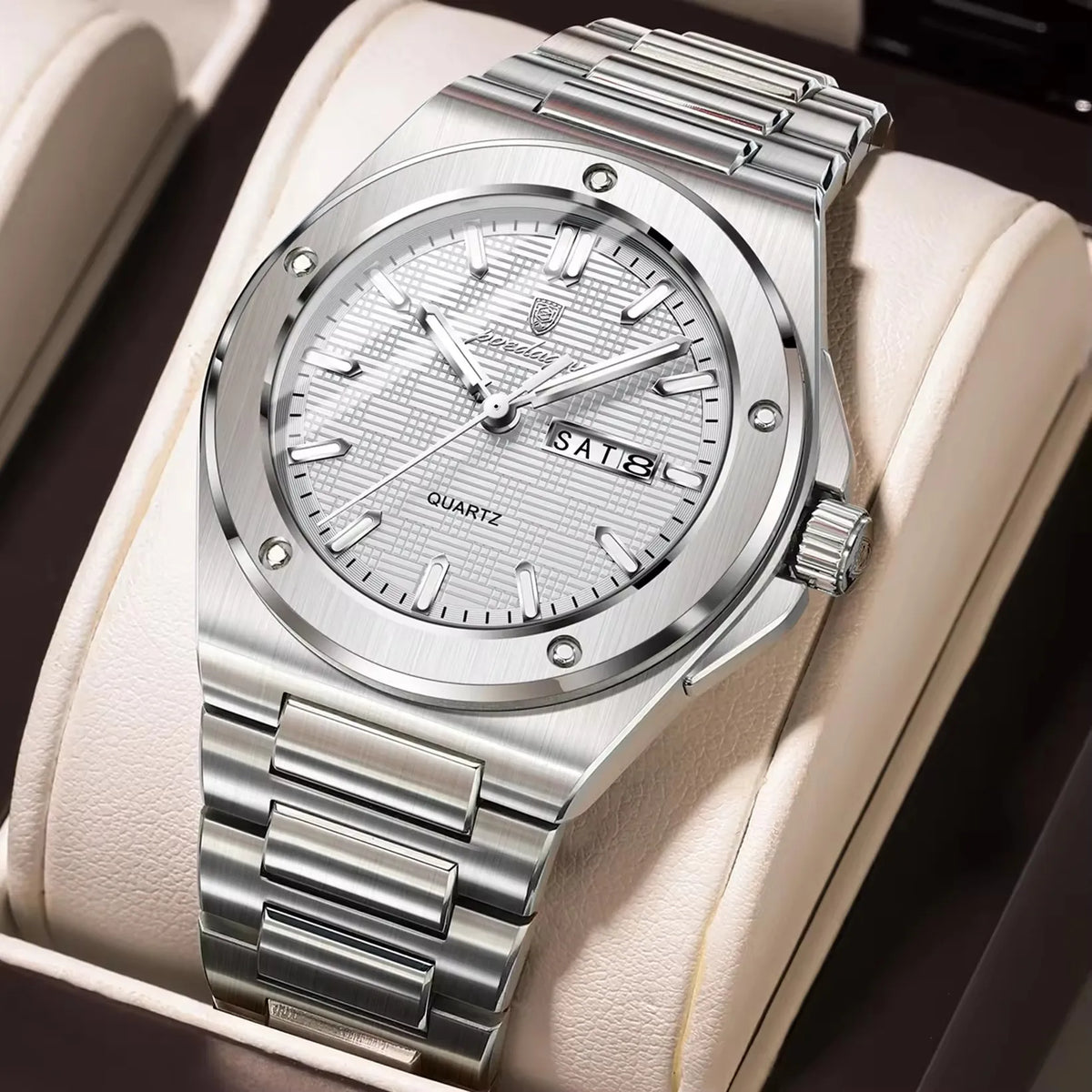 Poedagar 696  Sale Men Stainless Steel Band Quartz Movement Watch Waterproof