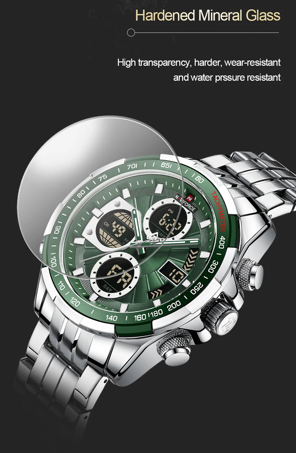 NAVIFORCE Mens Watches Stainless Steel Waterproof