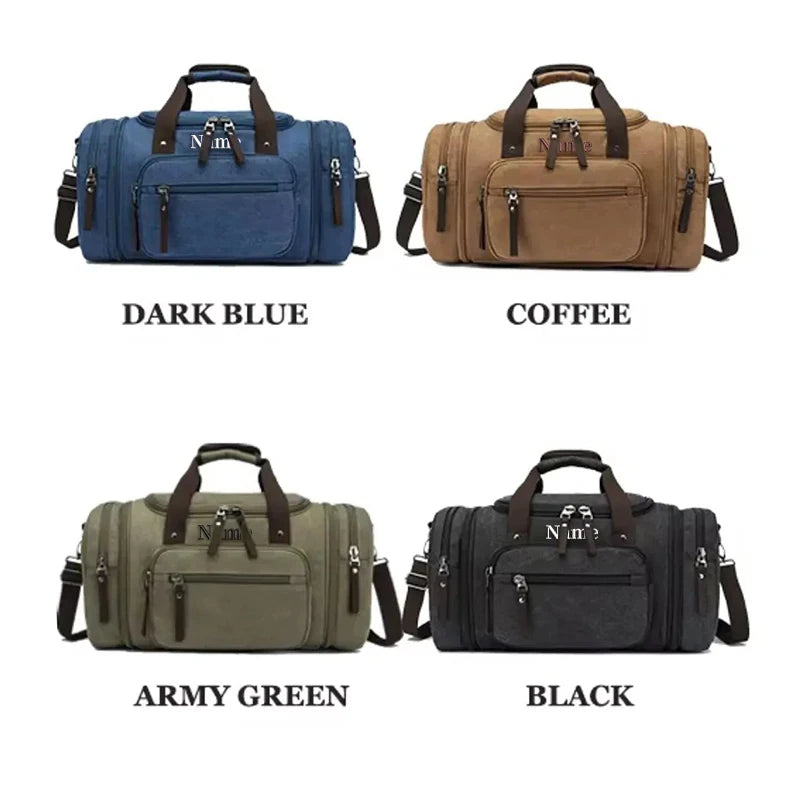 Personalized Custom  Canvas Duffle Bag Men's Monogrammed Overnight Weekender Expandable Gym Bag