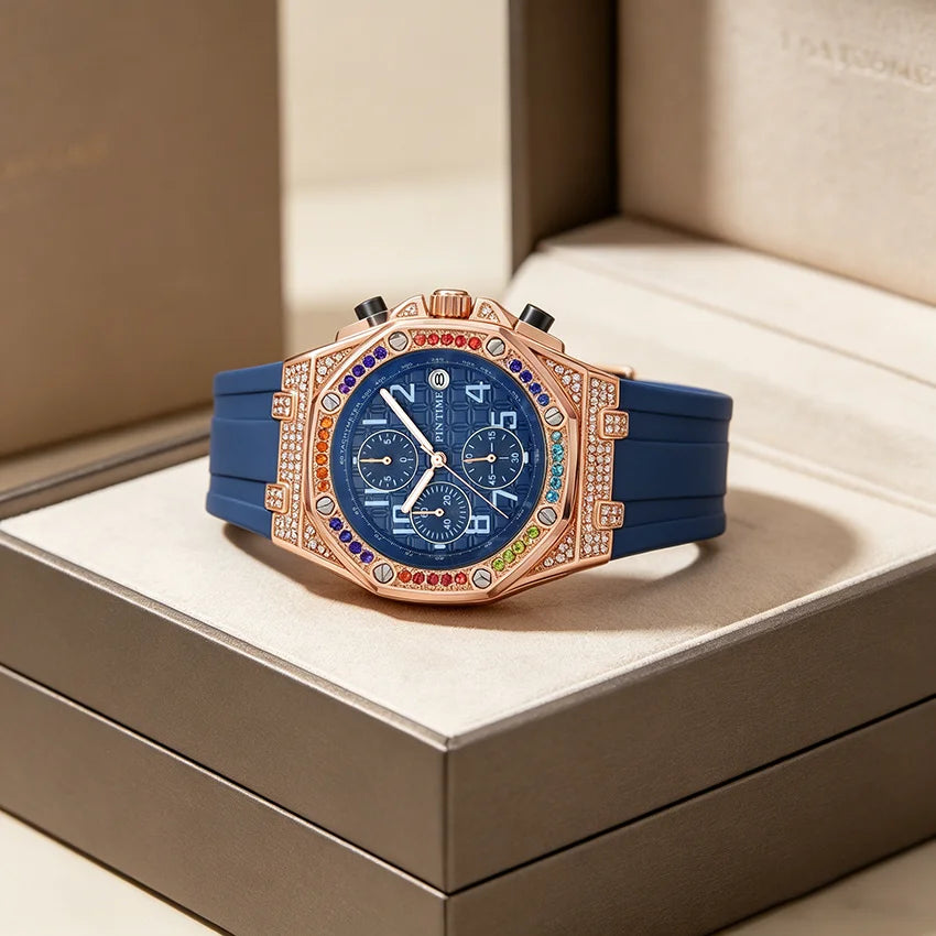 Men's Quartz Watch With Diamond Studded Dial