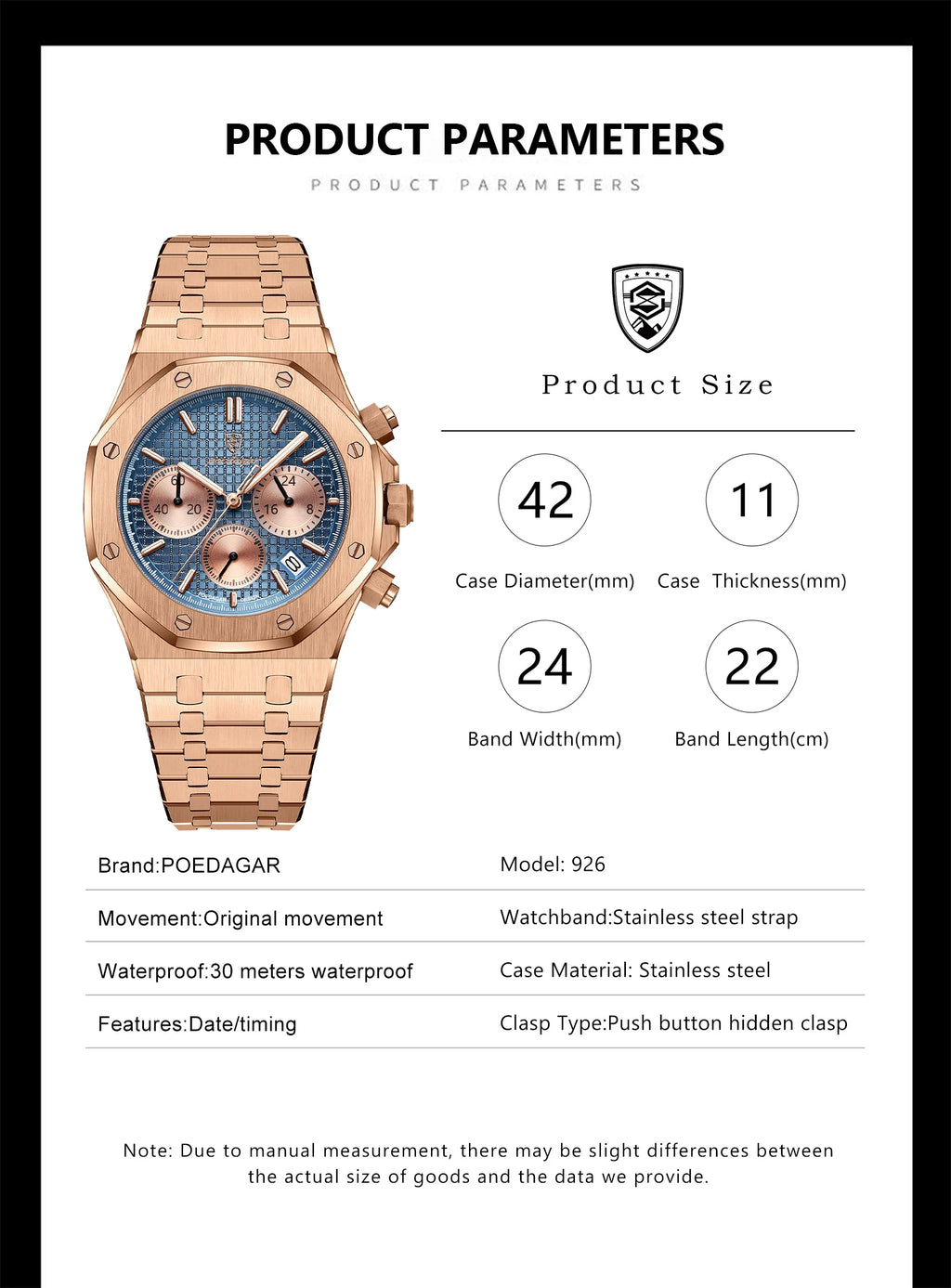POEDAGAR Luxury Men's Watches Stainless Steel Date Chronograph Watch Waterproof Luminous Military Quartz Watche