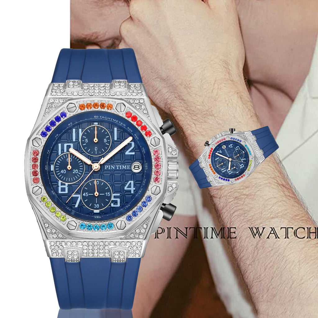 Men's Quartz Watch With Diamond Studded Dial