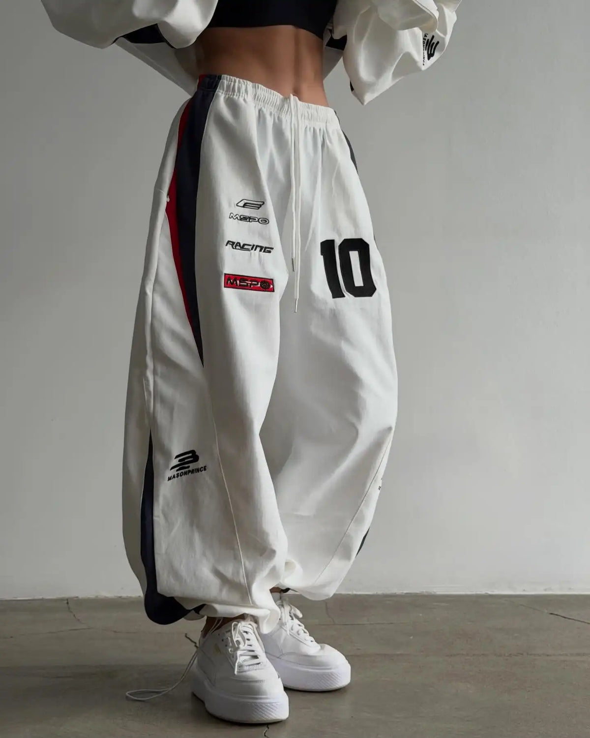 Men and Women Hip Hop Motorcycle jacket Stand Up Collar Bomber Jacket Casual Jogger Wide Leg Pants Set