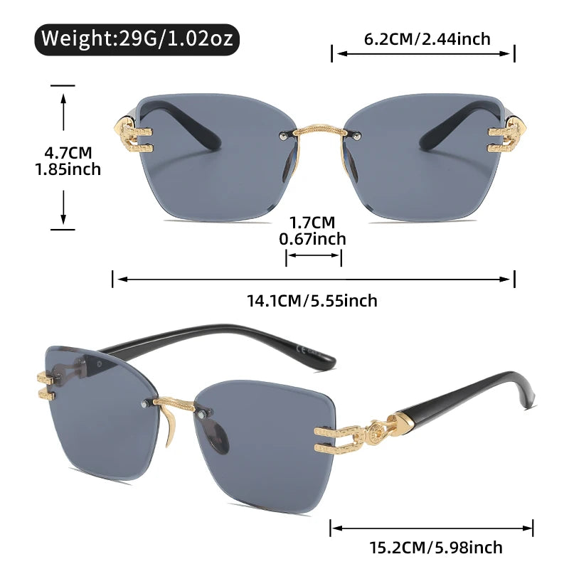 Unisex Rimless Square Sunglasses – Black Lenses