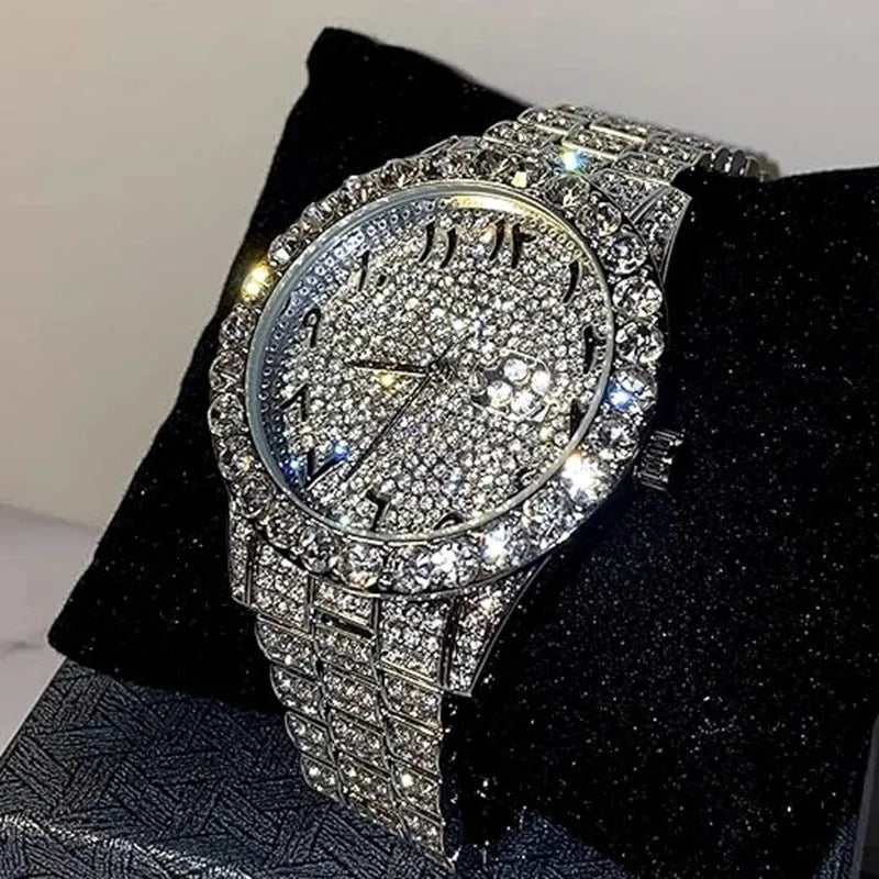 Luxury Shiny Diamond Watch for Women Men Gold Silver Quartz Watches Male CRhinestone Wristwatch Gifts