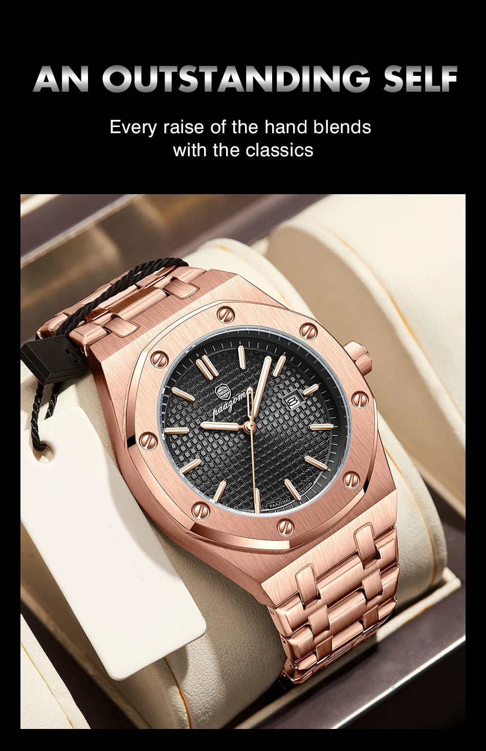 PAAZOMU Business Man Waterproof Watch stainless steel