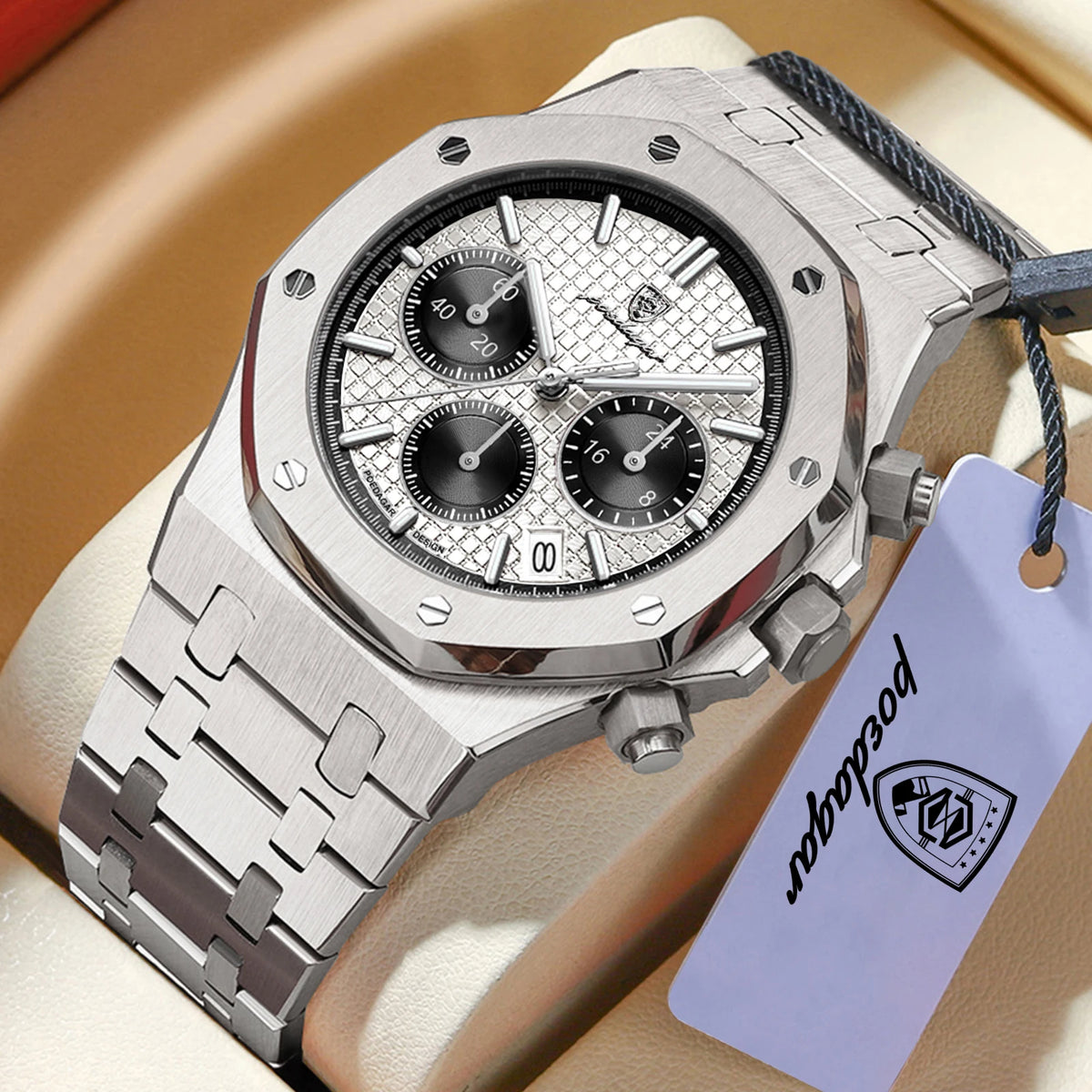 POEDAGAR Luxury Men's Watches Stainless Steel Date Chronograph Watch Waterproof Luminous Military Quartz Watche