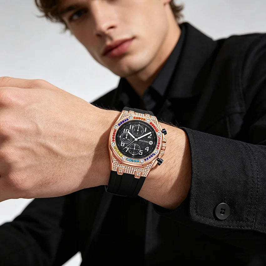 Men's Quartz Watch With Diamond Studded Dial