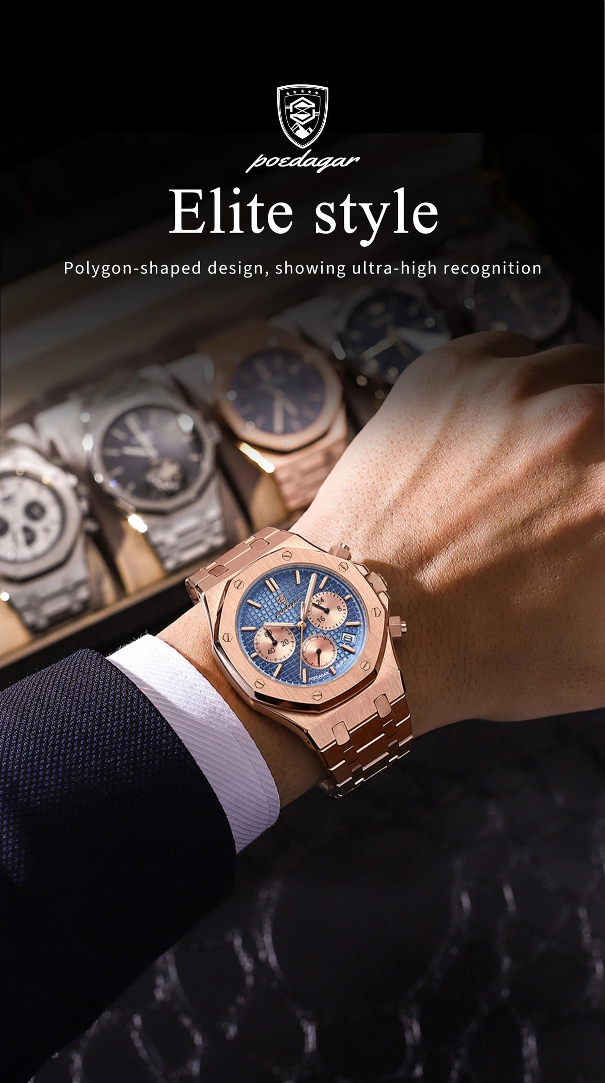 POEDAGAR Luxury Men's Watches Stainless Steel Date Chronograph Watch Waterproof Luminous Military Quartz Watche