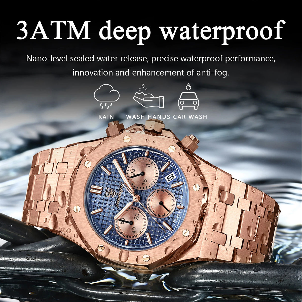 POEDAGAR Luxury Men's Watches Stainless Steel Date Chronograph Watch Waterproof Luminous Military Quartz Watche