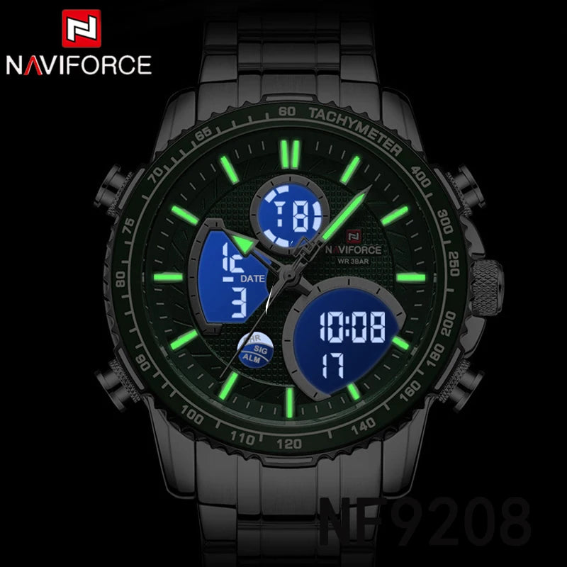 NAVIFORCE  Watch Men Stainless Steel Sport Male Clock Digital Quartz Army Waterproof Wristwatch
