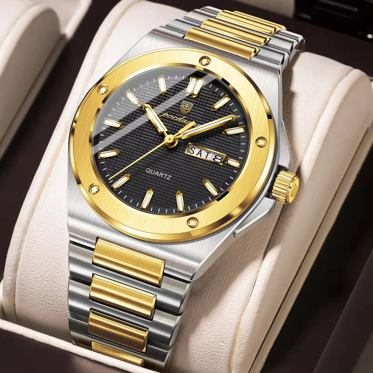 Poedagar 696  Sale Men Stainless Steel Band Quartz Movement Watch Waterproof