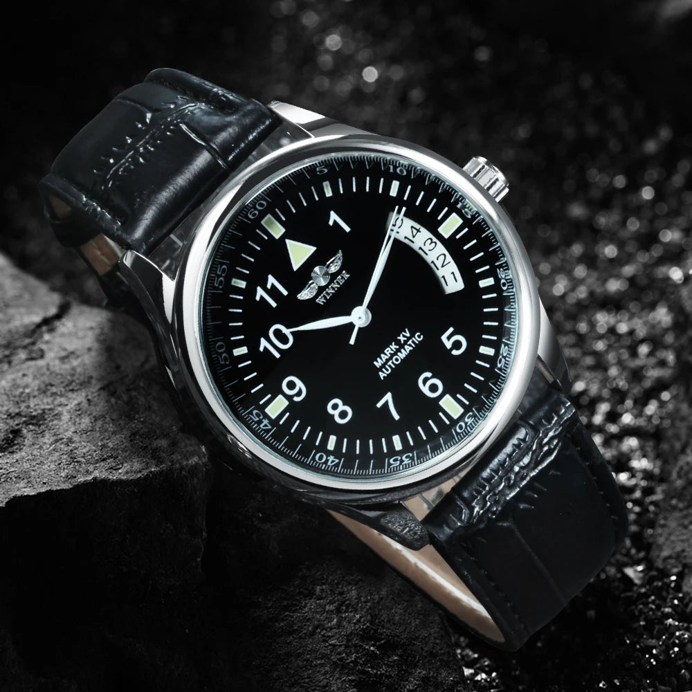 WINNER Business Automatic Watch for Men  Black Dial Fashion Leather Strap Luxury Brand Mechanical Watches