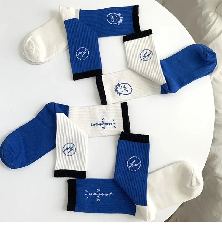 Blue White Lightning Mens Mid Calf Socks