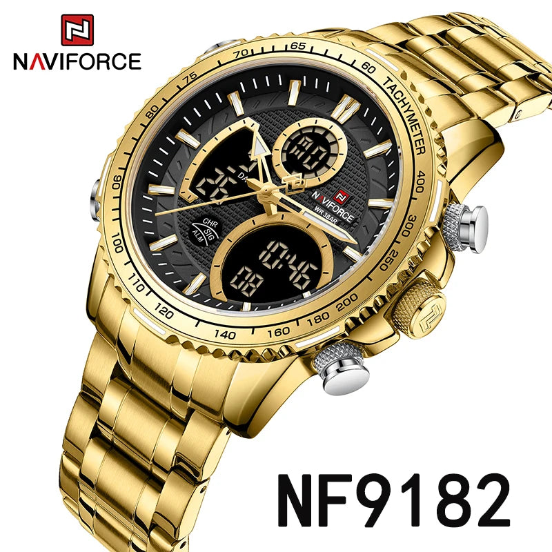 NAVIFORCE  Watch Men Stainless Steel Sport Male Clock Digital Quartz Army Waterproof Wristwatch