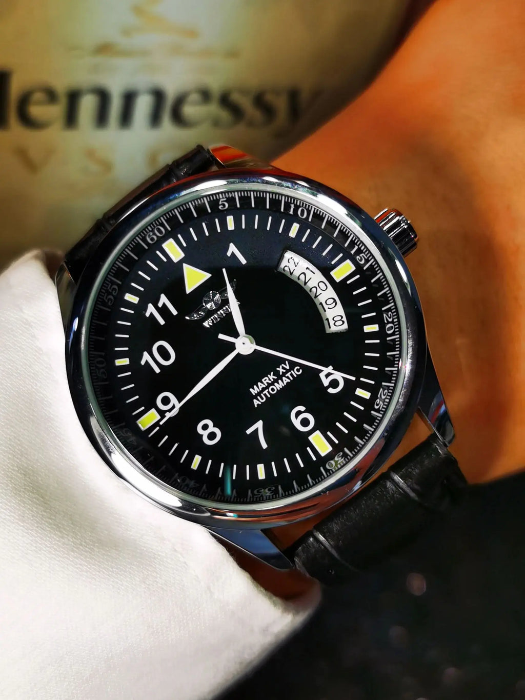 WINNER Business Automatic Watch for Men  Black Dial Fashion Leather Strap Luxury Brand Mechanical Watches