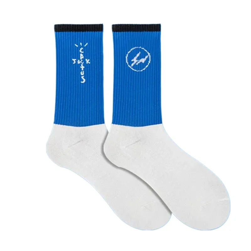 Blue White Lightning Mens Mid Calf Socks