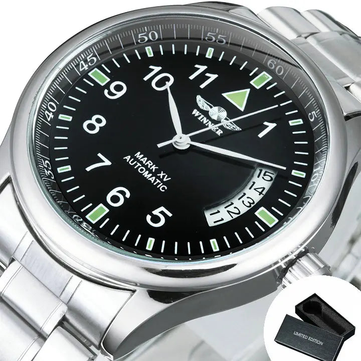 WINNER Business Automatic Watch for Men  Black Dial Fashion Leather Strap Luxury Brand Mechanical Watches