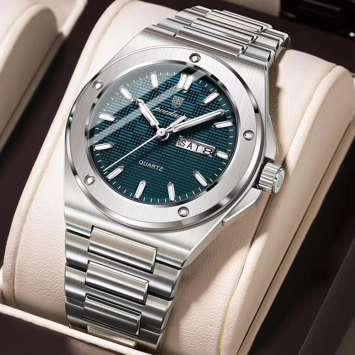 Poedagar 696  Sale Men Stainless Steel Band Quartz Movement Watch Waterproof