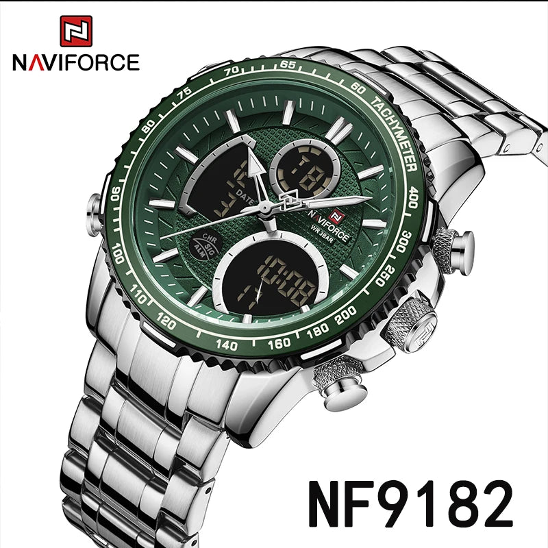 NAVIFORCE  Watch Men Stainless Steel Sport Male Clock Digital Quartz Army Waterproof Wristwatch