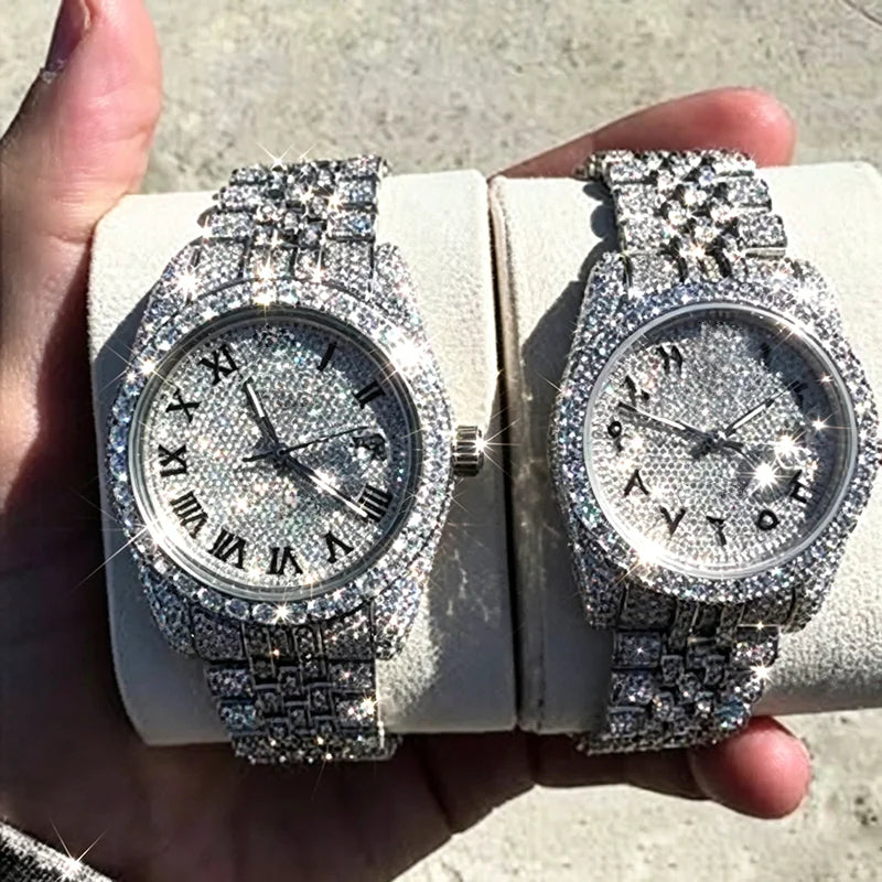 Luxury Shiny Diamond Watch for Women Men Gold Silver Quartz Watches Male CRhinestone Wristwatch Gifts