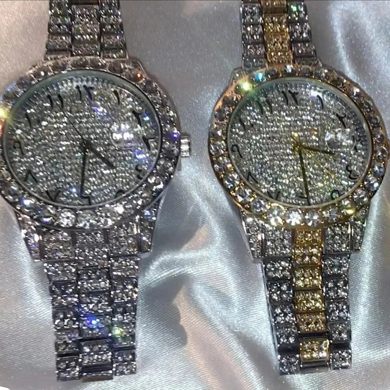Luxury Shiny Diamond Watch for Women Men Gold Silver Quartz Watches Male CRhinestone Wristwatch Gifts