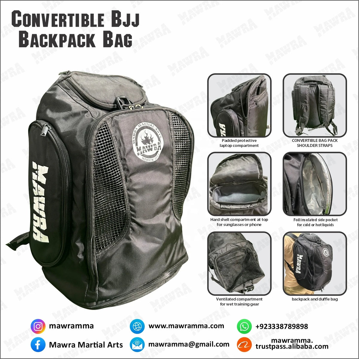 Convertible 48-72L Foldable BJJ MMA Duffel Backpack Shoe Compartment Tactical Training Sports Gym Laptop Hot/Cold Zipper