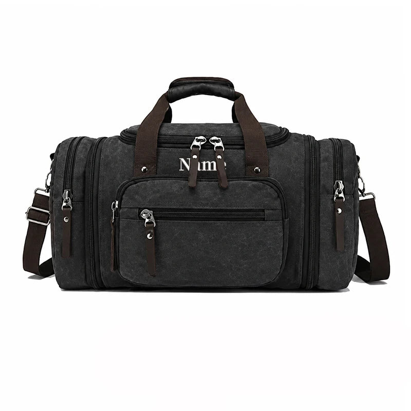 Personalized Custom  Canvas Duffle Bag Men's Monogrammed Overnight Weekender Expandable Gym Bag