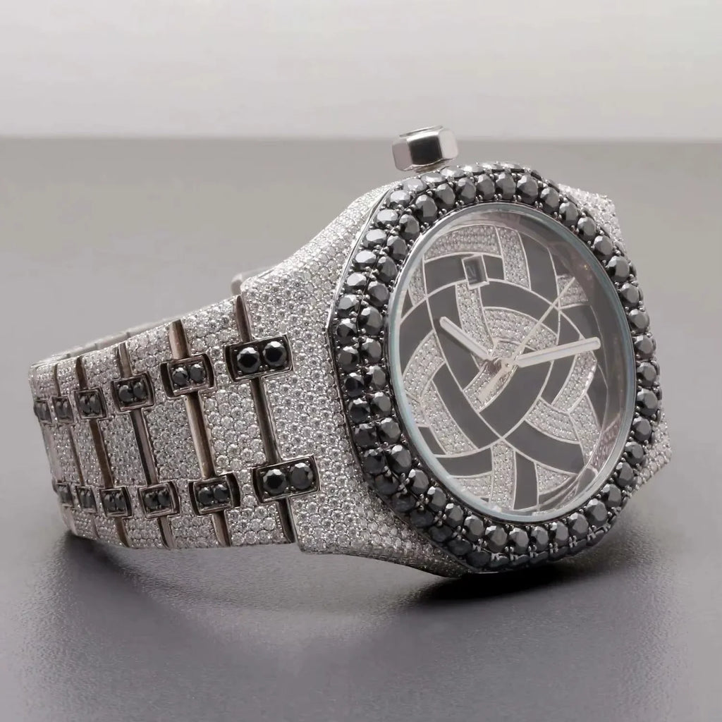 Luxury Moissanite Analog Watch Quartz 20mm Band Sapphire Crystal Iced Out Diamond Studded Stainless Steel Bracelet for Men