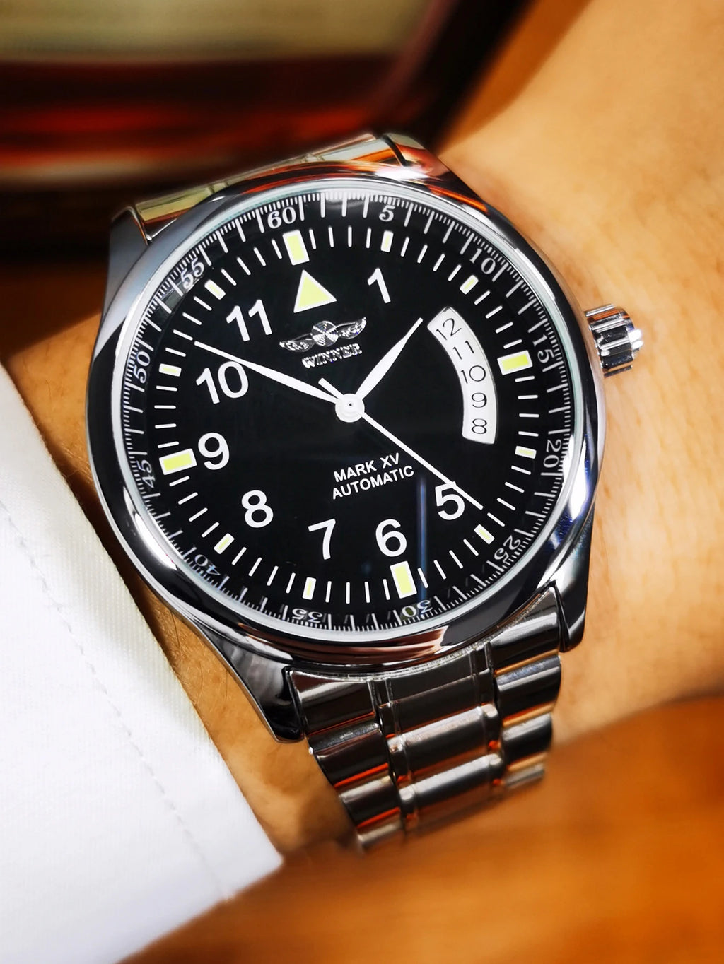WINNER Business Automatic Watch for Men  Black Dial Fashion Leather Strap Luxury Brand Mechanical Watches