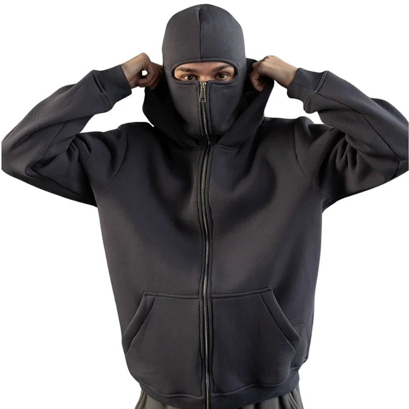 Street Fashion Double-hooded Zipper Hoodies  Printed Long Sleeve Zip Up Unisex’s  Mask Pullovers Jacket