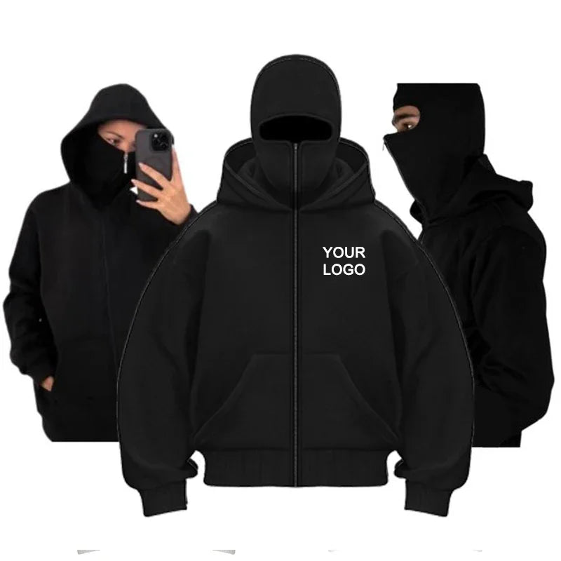 Street Fashion Double-hooded Zipper Hoodies  Printed Long Sleeve Zip Up Unisex’s  Mask Pullovers Jacket
