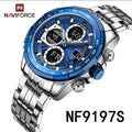 NAVIFORCE 9197  Classic Men's Watch Quartz Digital Military Sport Silver Stainless Steel Wristwatch
