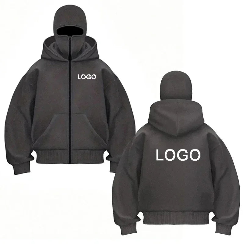 Street Fashion Double-hooded Zipper Hoodies  Printed Long Sleeve Zip Up Unisex’s  Mask Pullovers Jacket