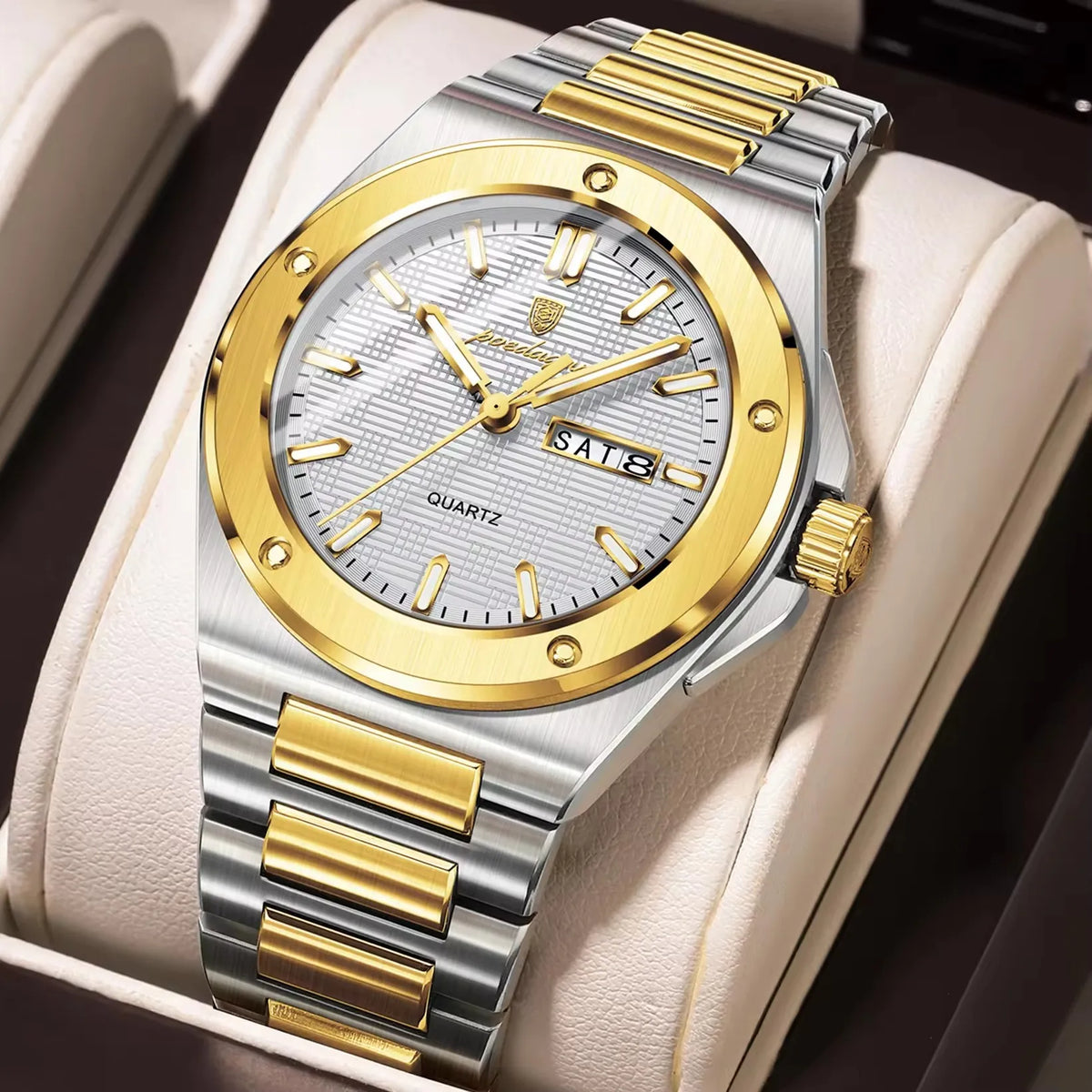 Poedagar 696  Sale Men Stainless Steel Band Quartz Movement Watch Waterproof