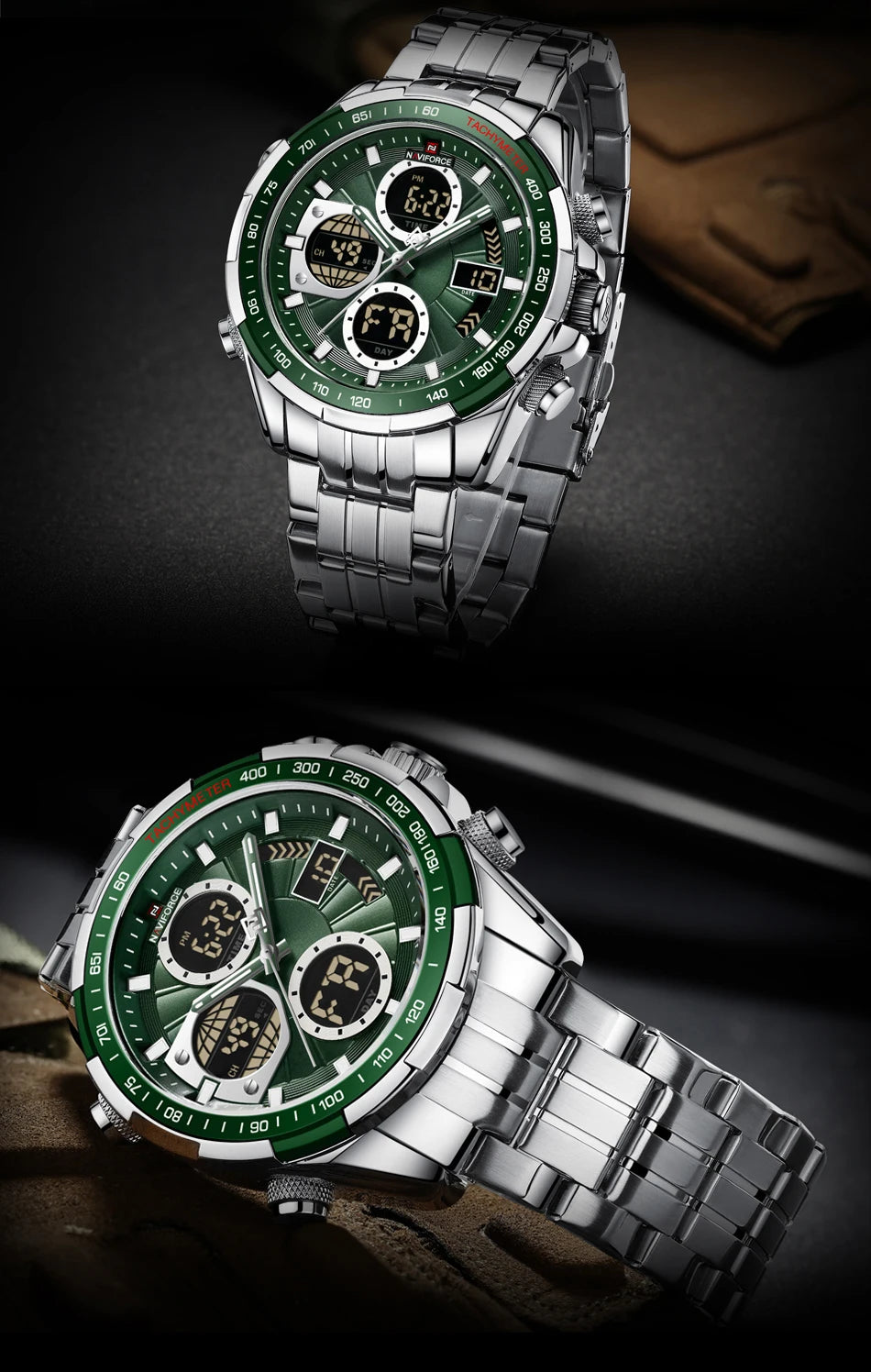 NAVIFORCE Mens Watches Stainless Steel Waterproof