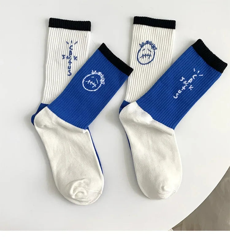 Blue White Lightning Mens Mid Calf Socks