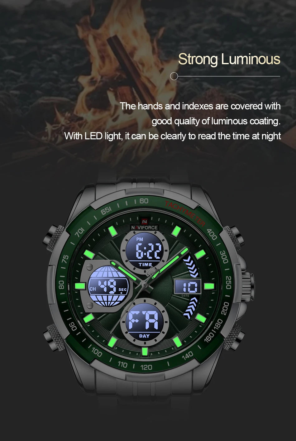 NAVIFORCE Mens Watches Stainless Steel Waterproof